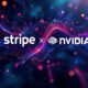 Stripe and Nvidia logos with digital elements in vibrant colours.